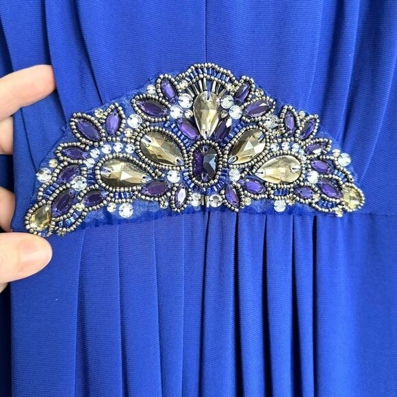 Eliza J Blue Jeweled Empire Waist Keyhole Front Stretch Maxi Dress Women's 12 - Picture 6 of 12